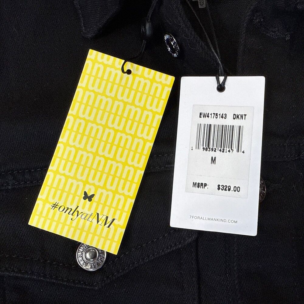 Seven 7 For All Mankind Black Denim Crop Jean Jacket Size M Fringed Arms NWT NEW - Picture 4 of 6